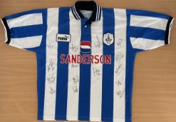 Football Sheffield Wednesday F. C squad 97/98 multi signed replica home shirt includes 15 signatures