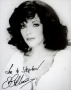 Joan Collins Signed 10 x 8 inch Black and White Photo. Signed in black ink, Dedicated. Good