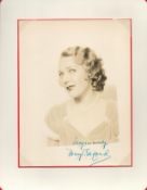 Actress Mary Pickford Signed 10x8 inch Vintage Photo. Signed in blue ink. Good Condition. All