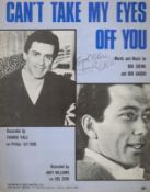 Frankie Valli signed Cant Take My Eyes of You 12x9 music score sheet. Good Condition. All autographs