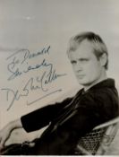 David McCallum Signed 10x8 inch Black and White Photo. Signed in Dark Blue ink, Dedicated. Good