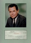 Glenn Ford Signed Business Account Cheque, Complete with Colour Photo of Ford and Mounted. Good
