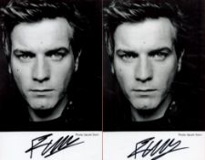 2 Ewan McGregor Signed 5 x 3 inch approx Black and White Photos. Signed in black ink. Good