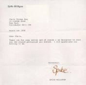 Spike Milligan Signed TLS Dated March 1st 1996. Signed Spike on Headed Paper. Good Condition. All