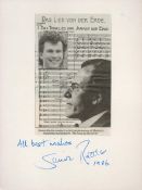 Simon Rattle Signed 8 x 6 inch Card with related newspaper clipping attached. Signed in blue ink