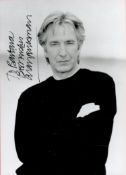 Alan Rickman Signed 7 x 5 inch Black and White Photo. Signed in black ink, dedicated. Good