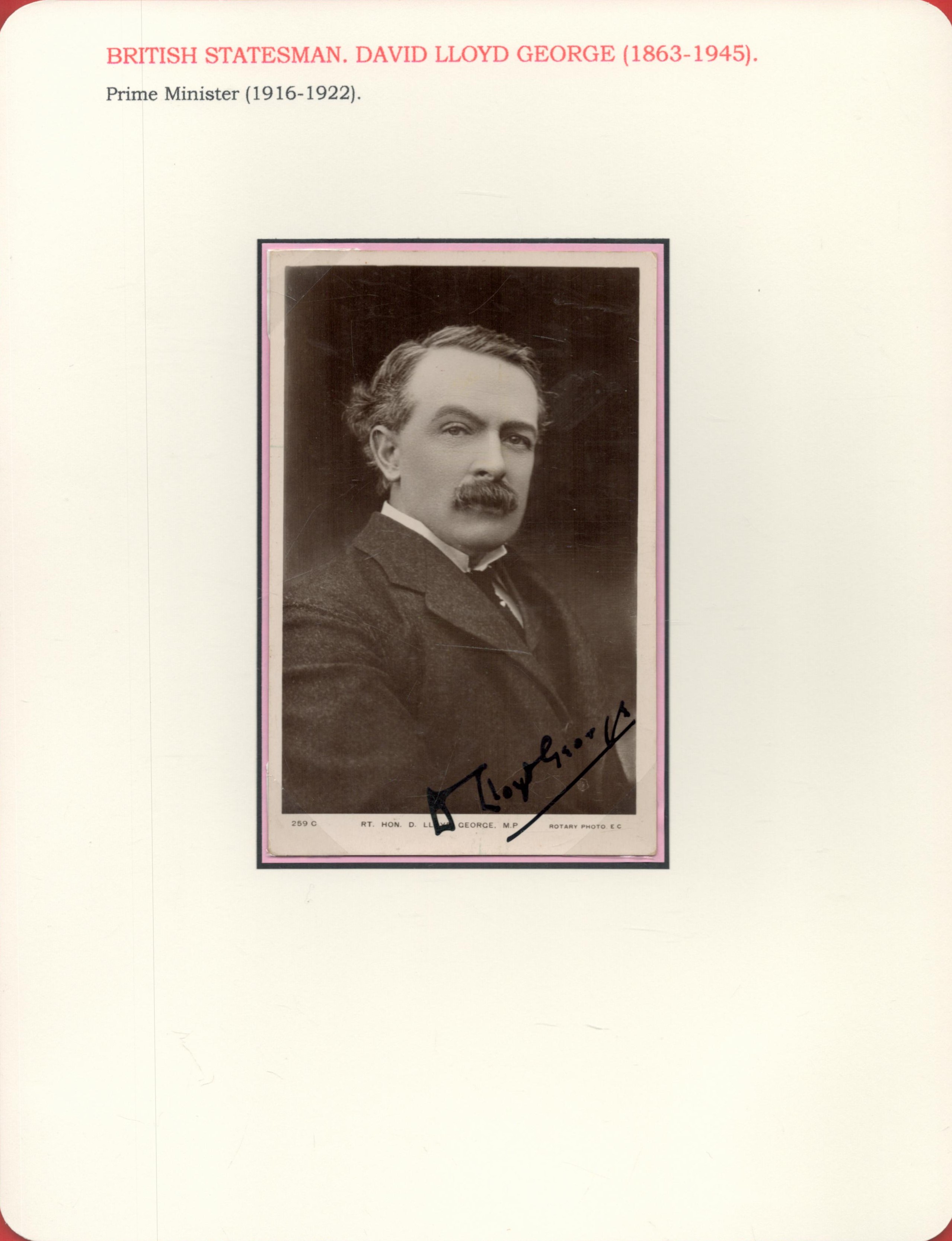 Former PM David Lloyd George Signed 5 x 3 inch approx Vintage Black and White Photo. Prime