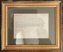 Sir John Betjeman CBE Signed TLS Dated 10th August 1977. Housed in a Frame Measuring 12 x 10 inch