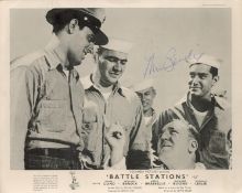 William Bendix Signed 10x8 inch Black and White Battle Stations Vintage Lobby Card. Signed in blue