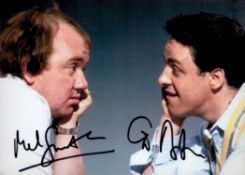 Mel Smith and Griff Rhys Jones Signed 7 x 5 inch Colour Photo. Signed in black ink. Good