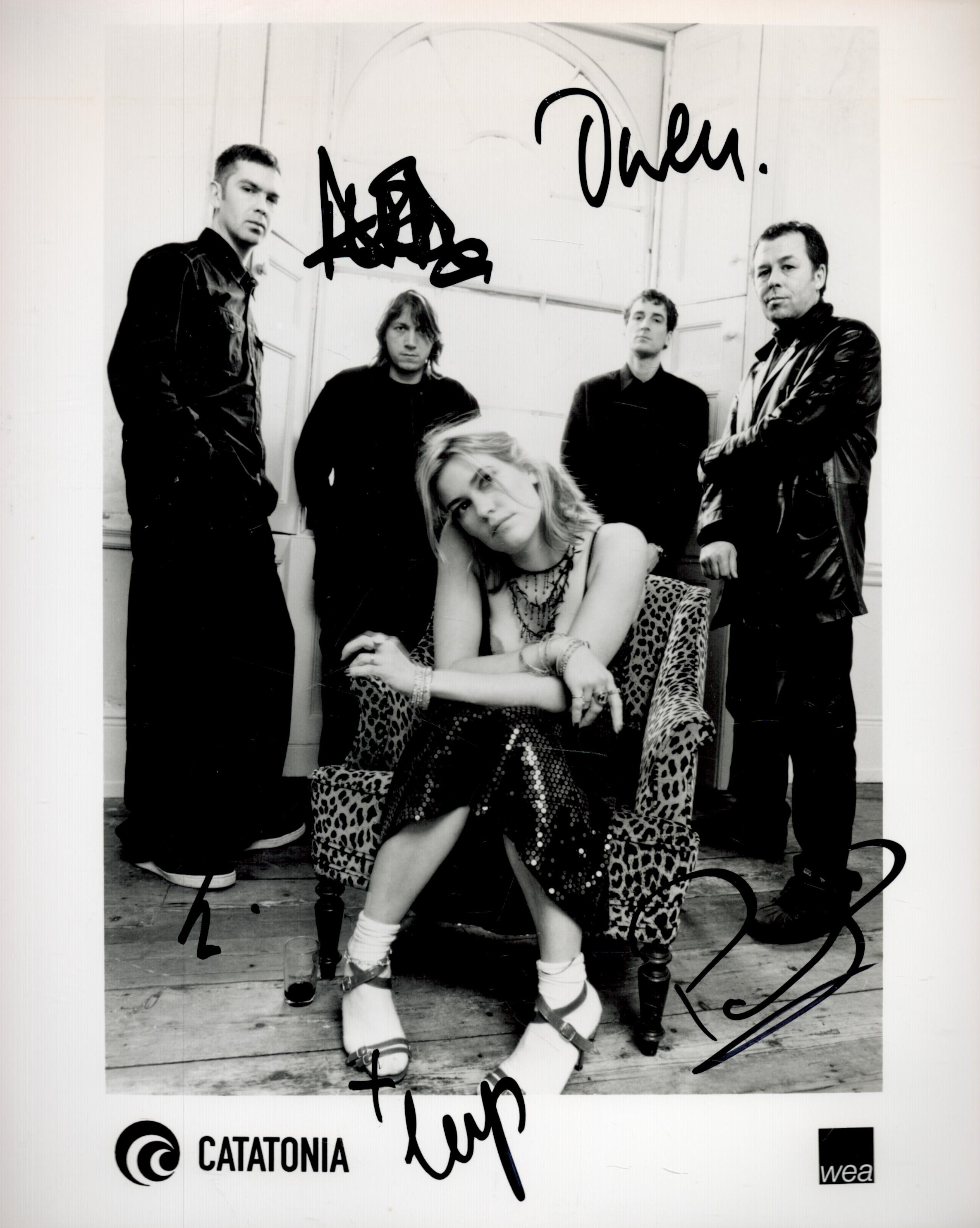 Catatonia multisigned 10x8 black and white promo photo signatures include Cerys Mathews , Owen