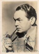 Edward G Robinson Signed 7 x 5 inch Vintage Black and White Photo. Signed in blue ink, Dedicated.