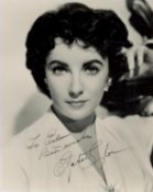 Elizabeth Taylor Signed 10x8 inch Black and White Photo. Signed in black ink, Dedicated. Good