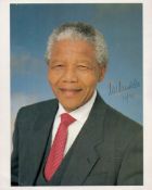 Nelson Mandela Signed 7 x 5 inch approx Colour Paper Image of Nelson Mandela. Signed in blue ink