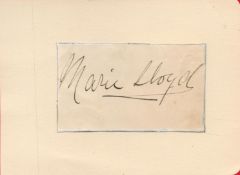 British Singer Marie Lloyd Signed Small Signature Piece Attached to An Autograph Album Page.