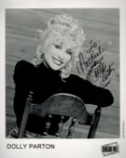 Dolly Parton Signed 10x8 inch Black and White Personalised Photo. Signed in black ink.. Good