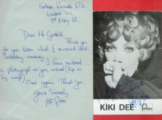Kiki Dee Signed 6 x 4 inch Black and White Personalised Promo Card. Included in this sale is a ALS