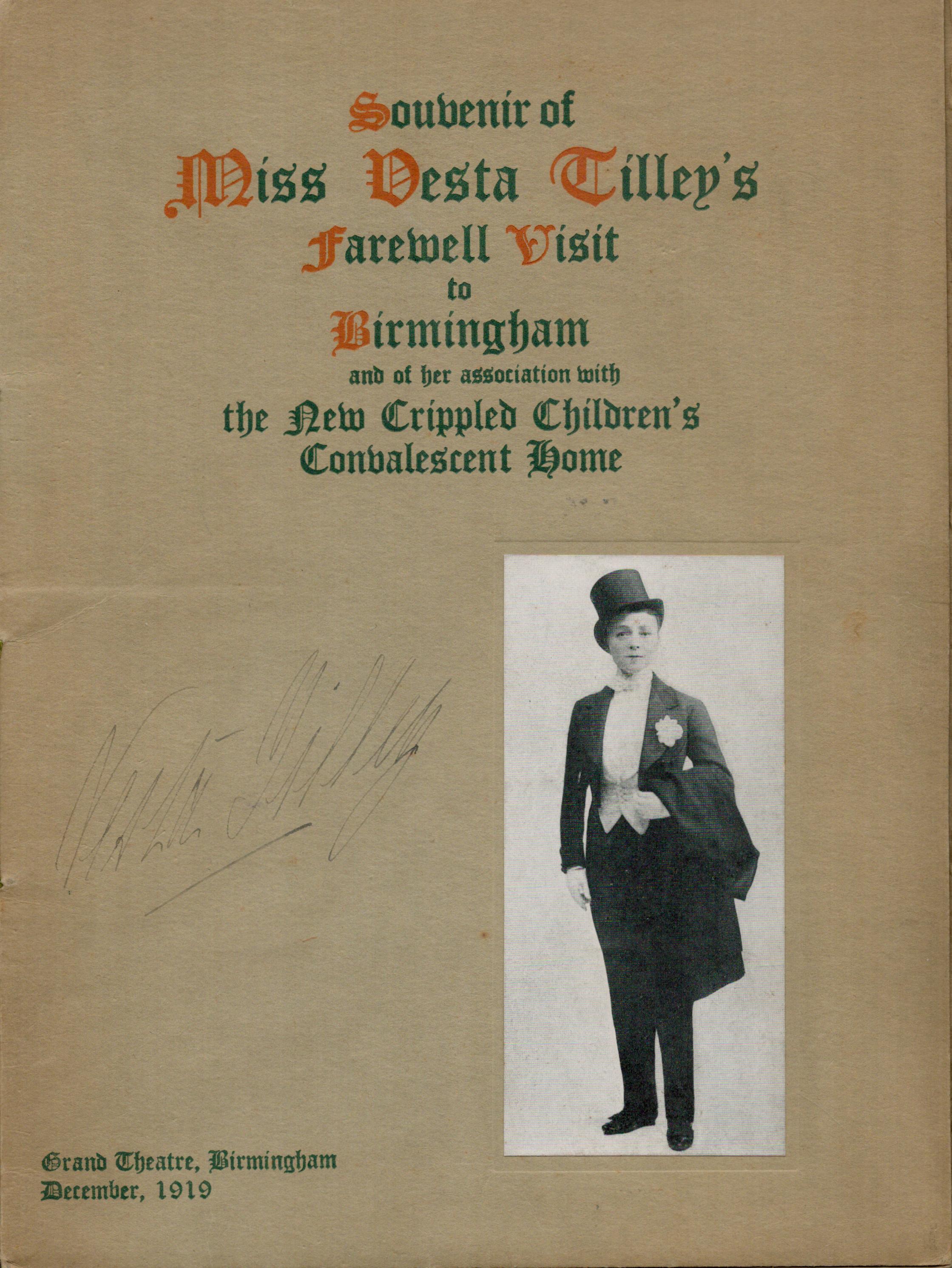 Vesta Tilley signed Grand Theatre Birmingham 1919 vintage programme Miss Vesta Tilley's Farewell