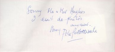 Pete Postlethwaite Signed Note, Apologising for not sending Photos. Signed in blue ink. Good