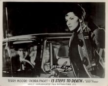Debra Paget Signed 10x8 inch Black and White Vintage 13 Steps to Death Lobby Card. Signed in black