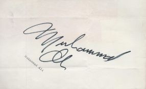 Muhammed Ali Signed on Sheet of Paper. Signed in black ink. Creasing present. Fair Condition. All