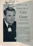 Cary Grant Signed 10 x 8 inch Black and White Magazine Page. Signed in black ink. Showing Signs of