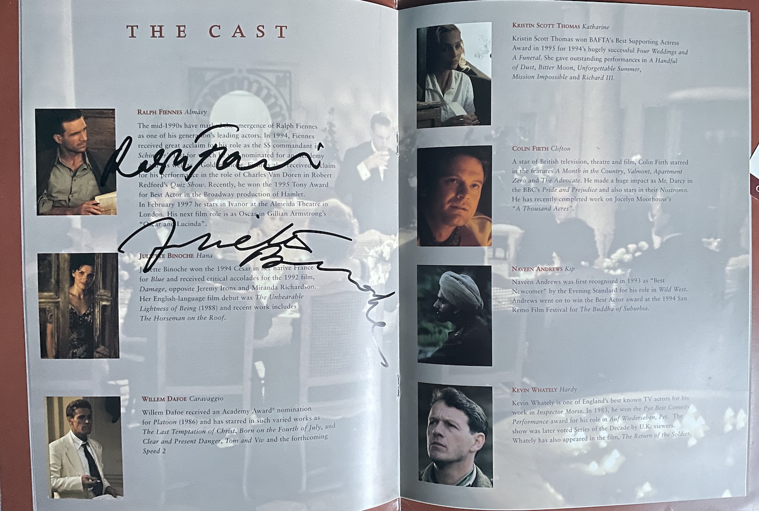 Ralph Fiennes, Juliette Binoche Miramax Films Press Booklet for The English Patient Signed to