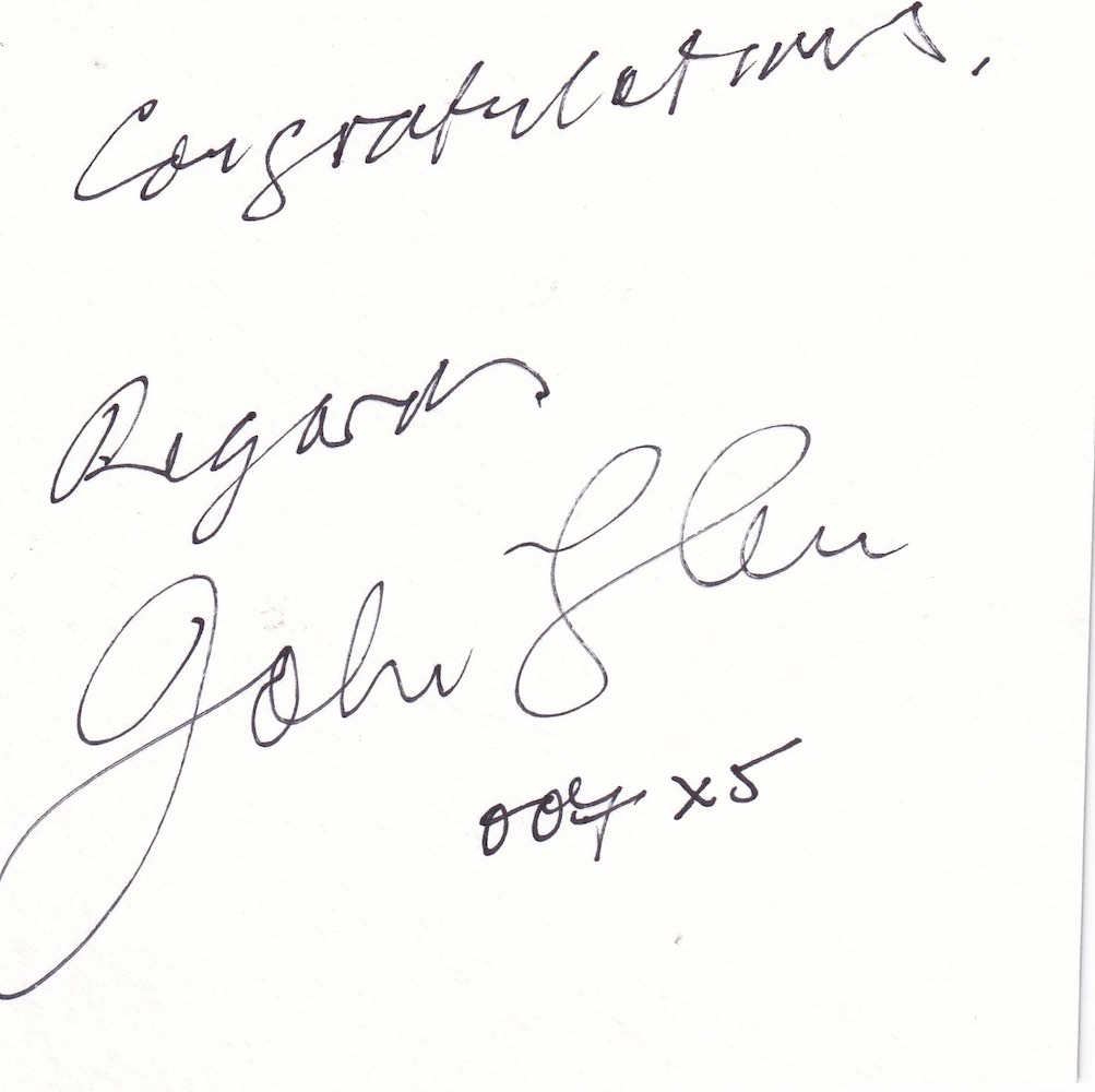 John Glen James Bond Film Director Signed White Card. Good Condition. All autographs come with a