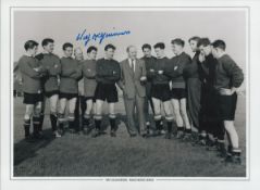 Football Wilf McGuiness signed 16x12 black and white Manchester United print. Good Condition. All
