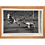 Football, Peter McParland signed 12x18 black and white photograph picturing him in action for