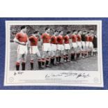 Football, Manchester United multi signed 12x18 colourised photograph, featuring signatures from