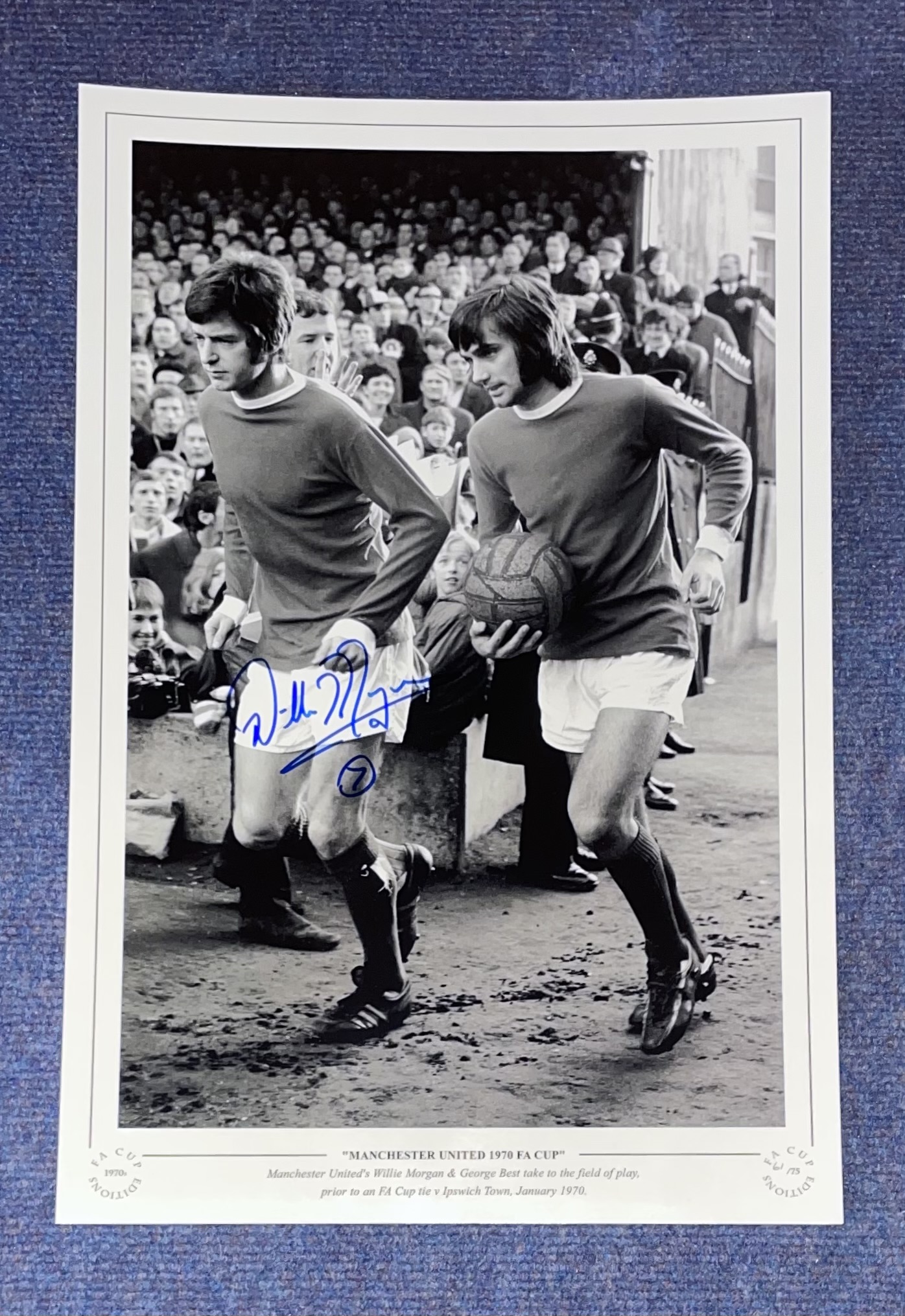 Willie Morgan signed 16x12 Manchester United 1970 FA Cup black and white print. Manchester United'