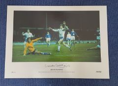 Malcom Macdonald signed 22x16 colour print 1975 European Championship pictured scoring one of his