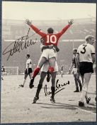 Football Geoff Hurst and Martin Peters signed 20x16 colourised print picturing the two West Ham