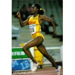 Athletics Merlene Ottey signed 6x4 colour promo photo. Good Condition. All autographs come with a