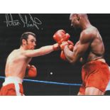 Boxing Alan Minter signed 16x12 colour photo pictured during his fight with Marvin Hagler. Good
