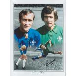 Football Ron Harris and Peter Bonetti Chelsea Legends signed 16x12 colourised montage print. Good