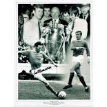 Football Pat Crerand signed 16x12 Manchester United 1968 European Cup Winner black and white montage