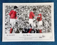 Pat Crerand, Bill Foulkes and Nobby Stiles 16x12 signed colourised photo Autographed Editions,