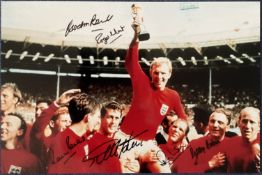 Football England 1966 World Cup Winners 18x12 multi signed colour photo includes 6 fantastic
