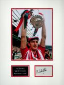 Football Norman Whiteside Signed Signature Card with Photo and Plaque. Mounted. Good Condition.