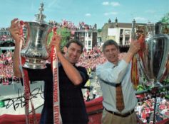 Football Tony Adams signed 16x12 colour photo pictured celebrating with Arsene Wenger holding the FA