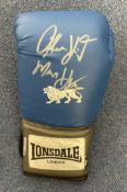 Boxing Legends Alan Minter and Marvin Hagler signed Blue Lonsdale 16oz glove. Good Condition. All