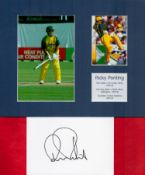 Cricket Ricky Ponting signed 6x4 white card and 19x8 overall mounted colour photos and name
