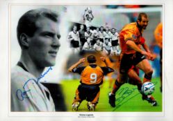Football Wolves Legends Ron Flowers and Steve Bull signed 16x12 colourised print. Good Condition.