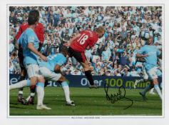 Football Paul Scholes signed 16x12 colour print pictured in action in the Manchester derby. Good