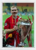 Football Paul Scholes signed 16x12 colour print pictured holding the Champions League trophy. Good