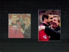Football. Eric Cantona and Alex Ferguson Signed Newspaper Clipping, Mounted. Good Condition. All