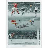 Football Sir Geoff Hurst signed 16x12 1966 World Cup Final colourised montage print. Good Condition.