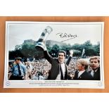 Football, Bobby Moncur signed 12x18 colour photograph pictured as he holds the 1969 Fairs Cup in